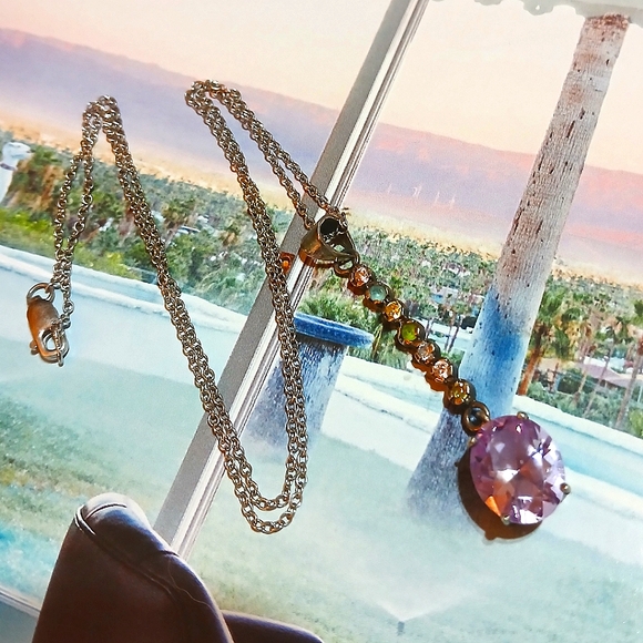 VTG Purple Topaz + More Gems Sterling Silver NECKLACE - Picture 2 of 8
